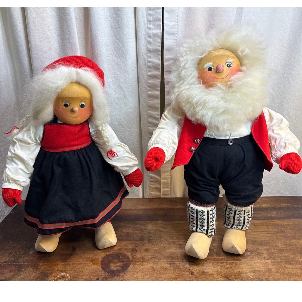 The Norwegian Nisse Folklore Dolls Figures Handmade Cotton, Wool & Woodwork